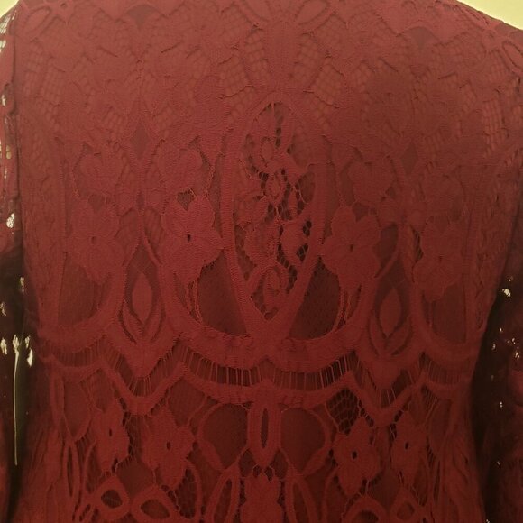 Catherine's Burgundy Lace Sheath 3/4 Bell Sleeve Lined Midi Dress, Size 0X - Picture 5 of 10